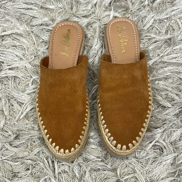 Sam Edelman Austin Suede Raffia Platform Espadrille Slides Mules Caramel Sz 7.5 - Picture 4 of 11
